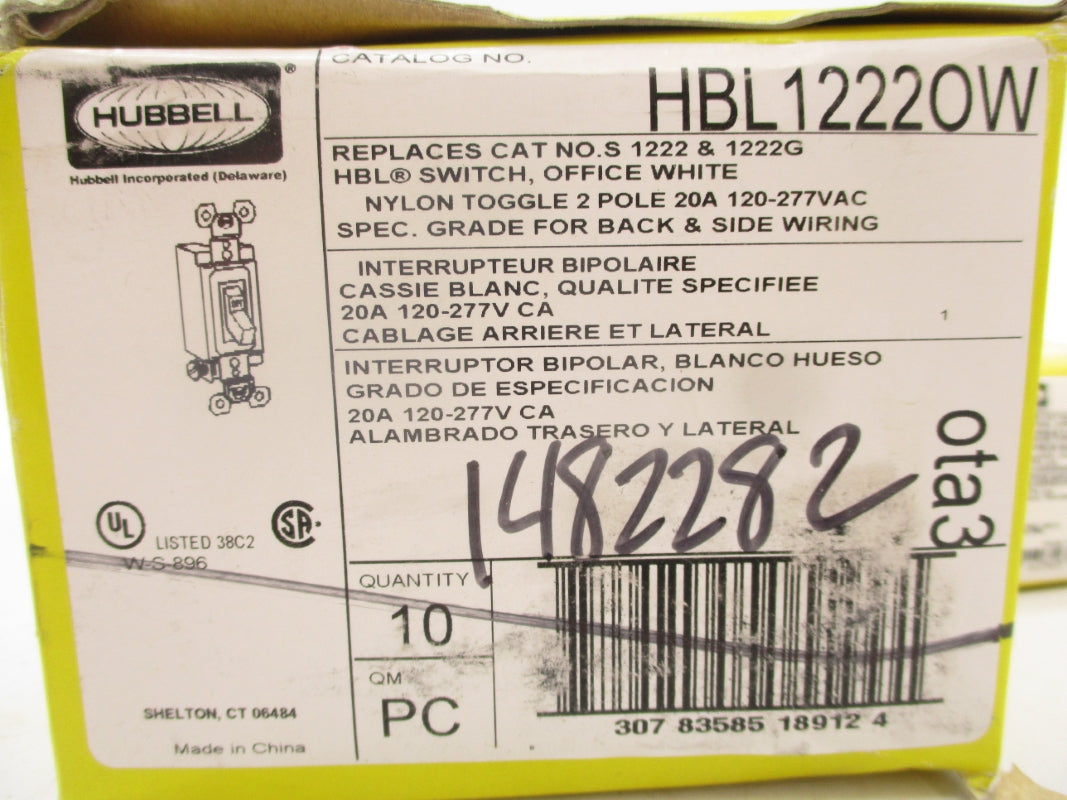 HUBBELL HBL1222OW 277V 20A (PKG OF 10) NSMP