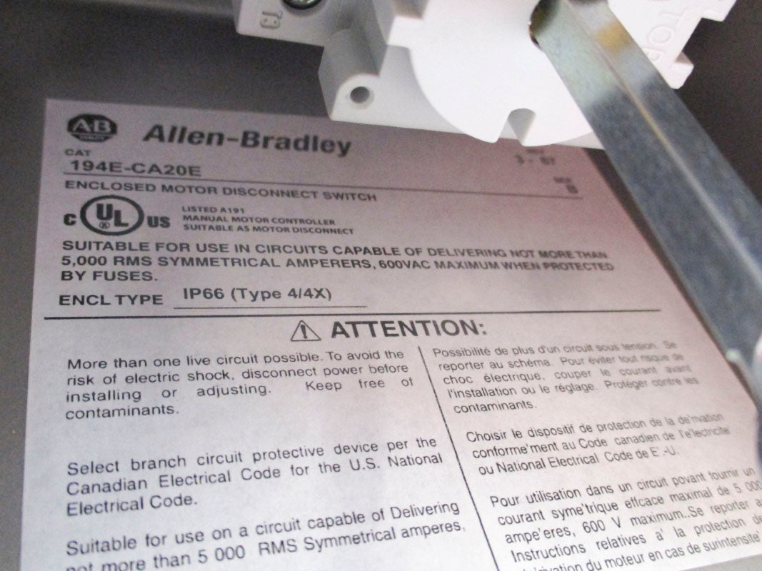 ALLEN BRADLEY 194E-CA20E SER. B (BR/WH) NSMP