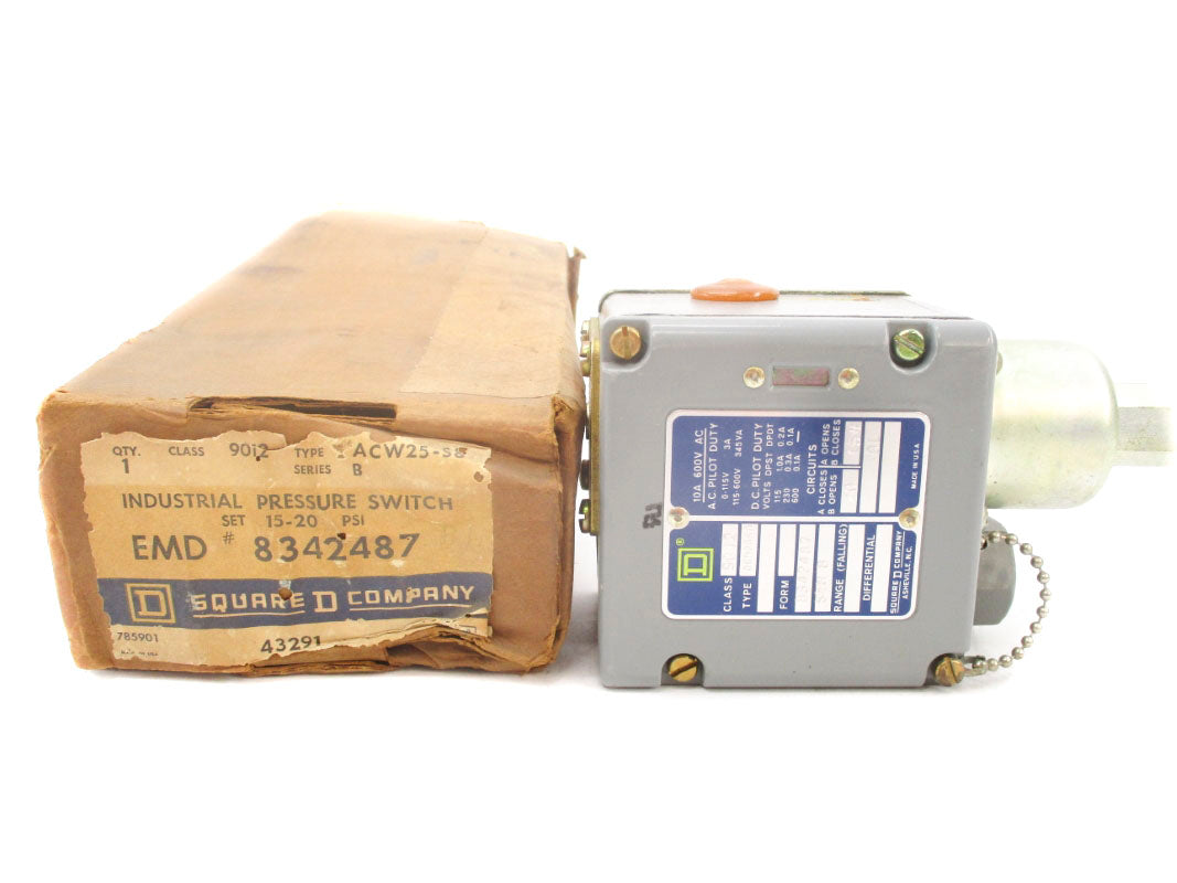 SQUARE D 9012ACW25-S8 SER. B 600V 10A 15-20PSI NSMP
