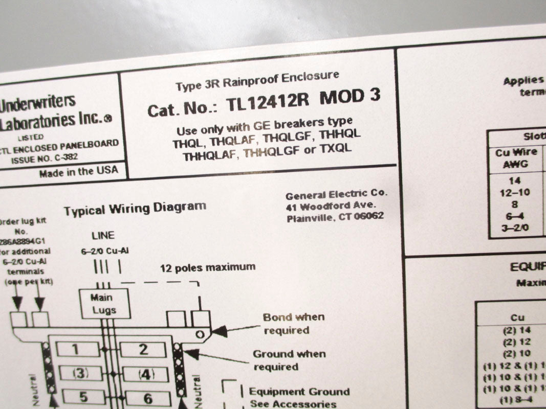 GENERAL ELECTRIC TL12412R 120VAC 125A NSMP