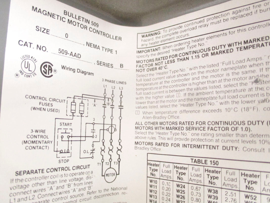 ALLEN BRADLEY 509-AAD ENCLOSURE (AS PICTURED) SER. B NSNP