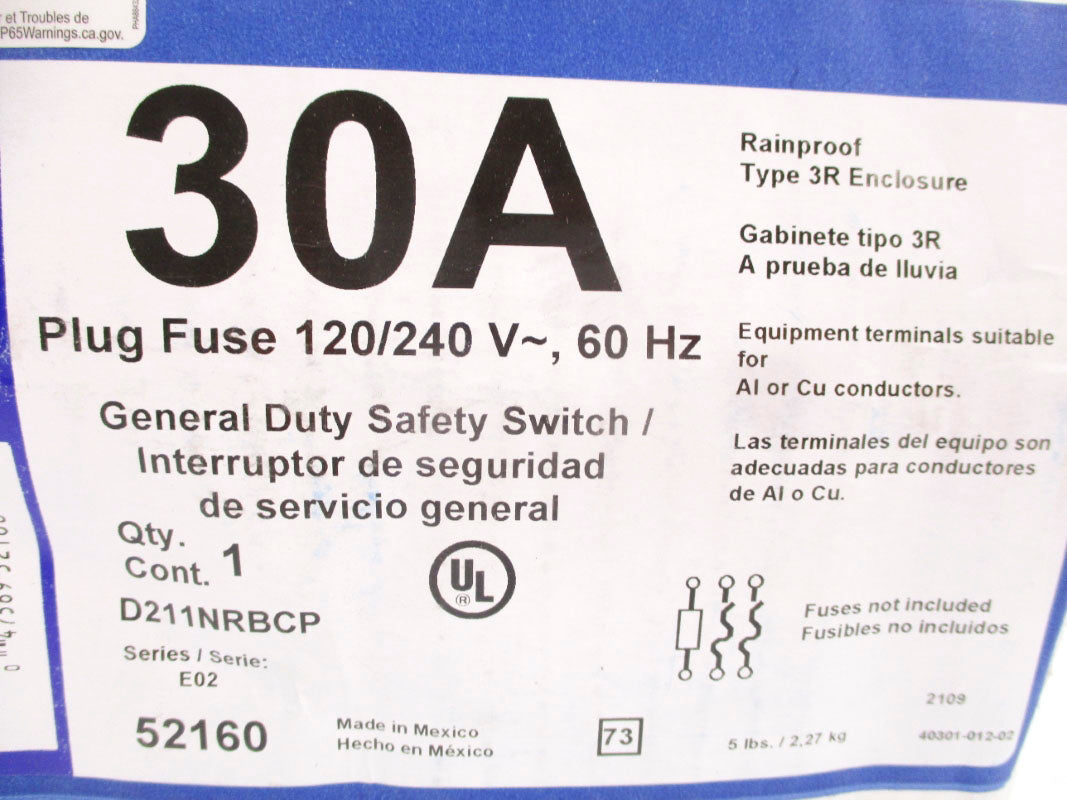 SQUARE D D211NRBCP SER. E02 240V 30A NSFS