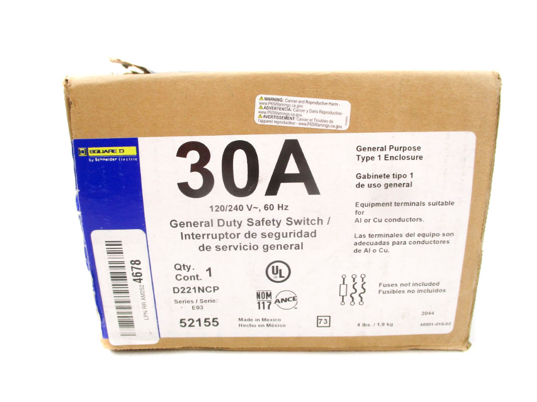 SQUARE D D221NCP SER. E03 240V 30A NSFS