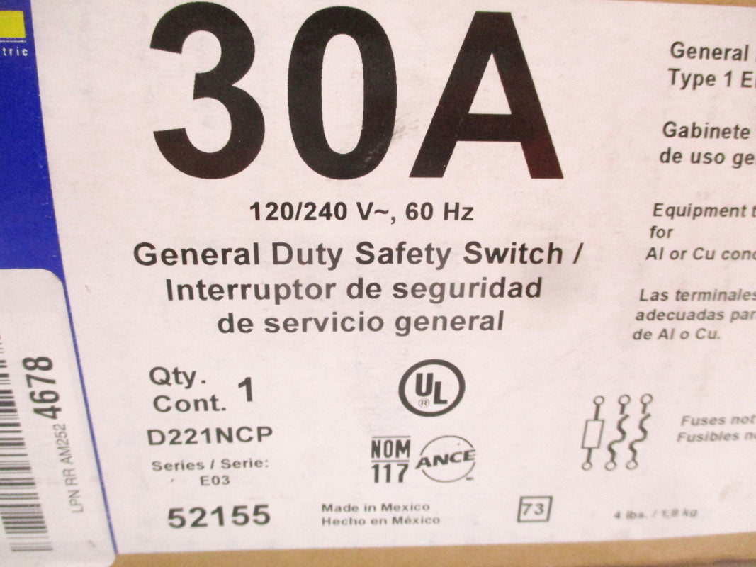SQUARE D D221NCP SER. E03 240V 30A NSFS