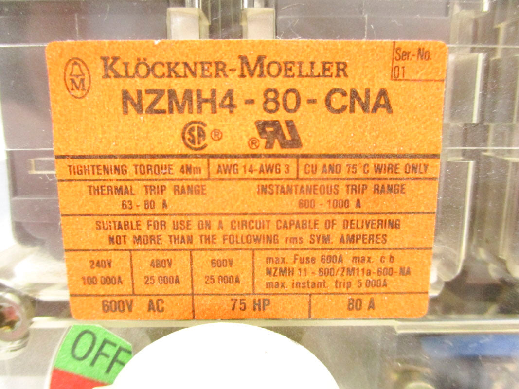 KLOCKNER MOELLER NZMH4-80-CNA 600VAC 80A NSNP