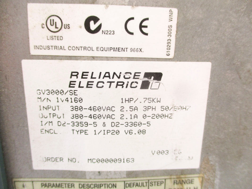 RELIANCE ELECTRIC 1V4160 GV3000/SE 460VAC 2.5A NSNP