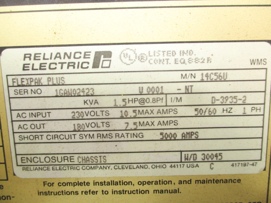 RELIANCE ELECTRIC 14C56U 230V 10.5A UNMP