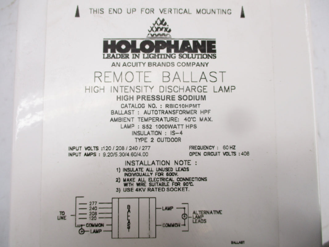 HOLOPHANE RBIC10HPMT 277A 4.00A NSNP
