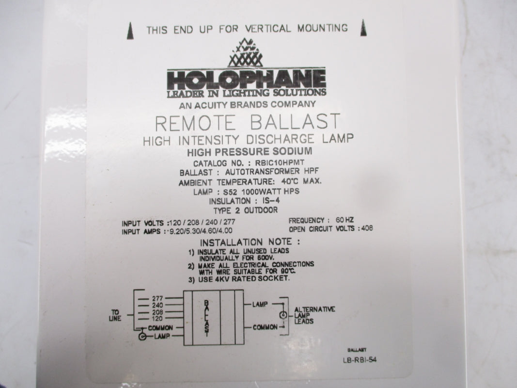 HOLOPHANE RBIC10HPMT 277V 4.00A NSMP