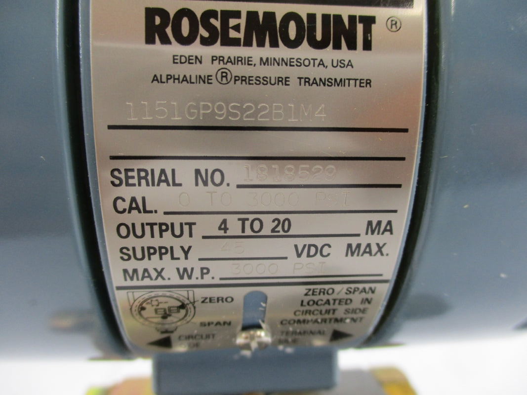 ROSEMOUNT 1151GP9S22B1M4 45VDC 3000PSI NSMP