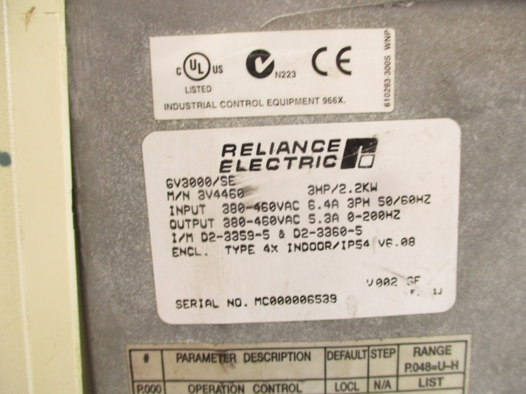 RELIANCE ELECTRIC 3V4460 GV3000/SE  460VAC 6.4A UNMP