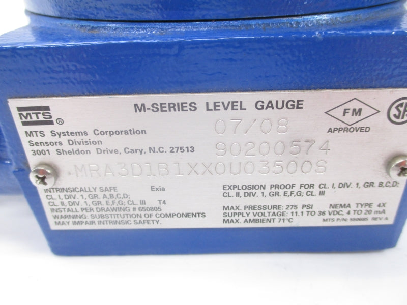 MTS SYSTEMS MRA3D1B1XX0U03500S 11.1-36VDC 42FT 275PSI NSNP