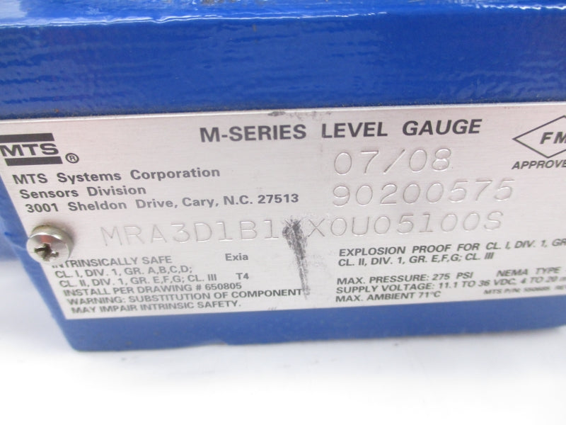 MTS SYSTEMS MRA3D1B1XX0U05100S 11.1-36VDC 58FT 275PSI NSNP