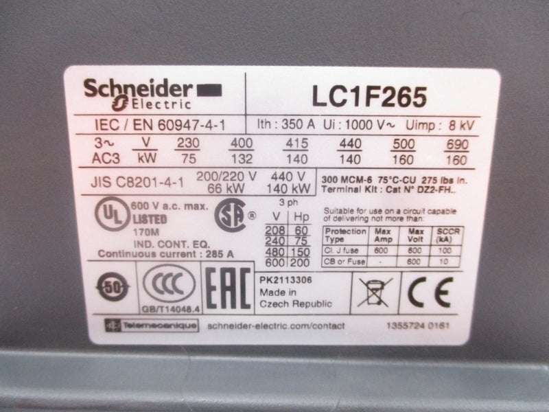 SCHNEIDER ELECTRIC LC1F265 600VAC 285A UNMP