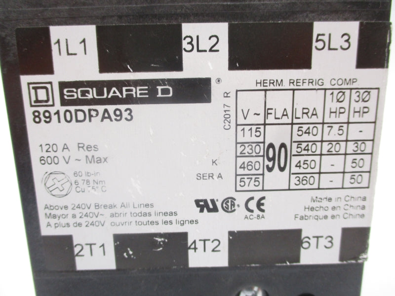 SQUARE D 8910DPA93 SER. A 480V 120A NSNP