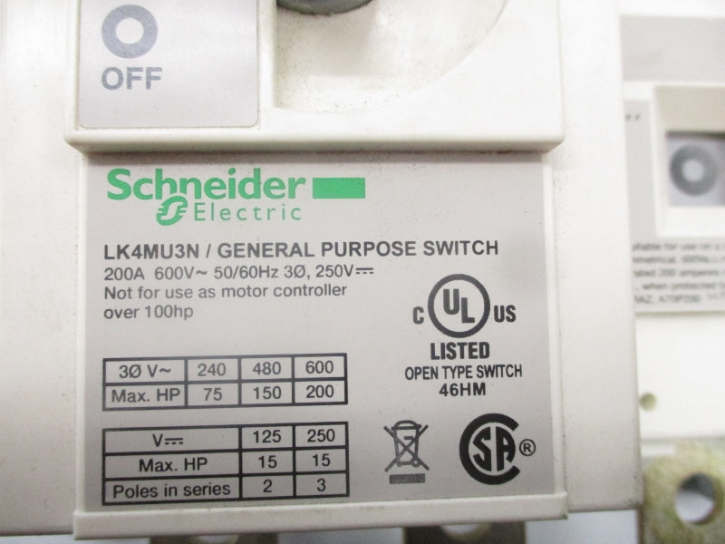 SCHNEIDER ELECTRIC LK4MU3N 600V 200A NSNP
