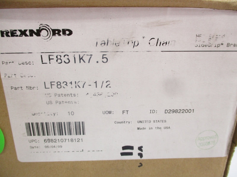 REXNORD LF831K7.5 LF831K7-1/2 10FT NSMP