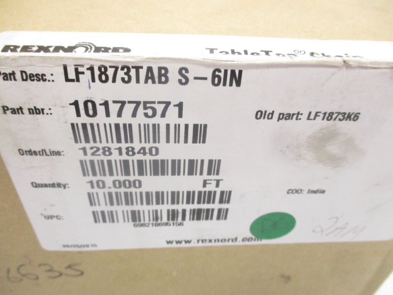 REXNORD LF1873TABS-6IN 10177571 10FT NSMP
