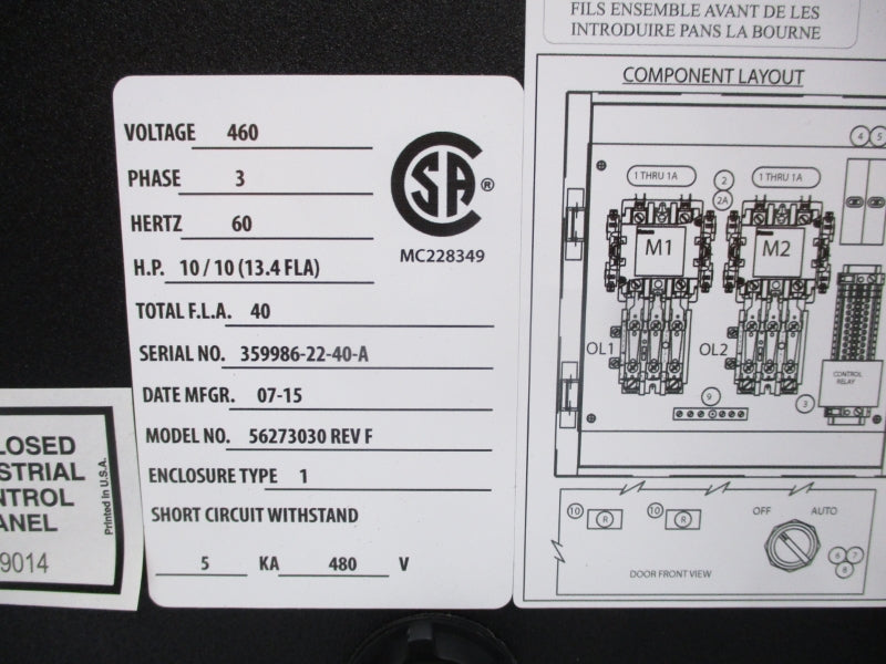 SAGINAW CONTROL & ENGINEERING 56273030 460V NSNP