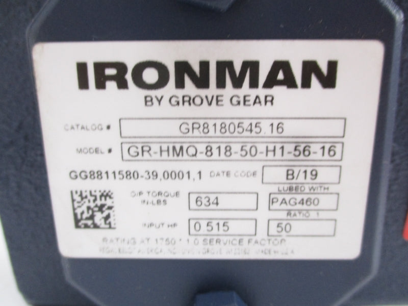 GROVE GEAR GR-HMQ-818-50-H1-56-16 GR8180545.16 50:1 NSMP