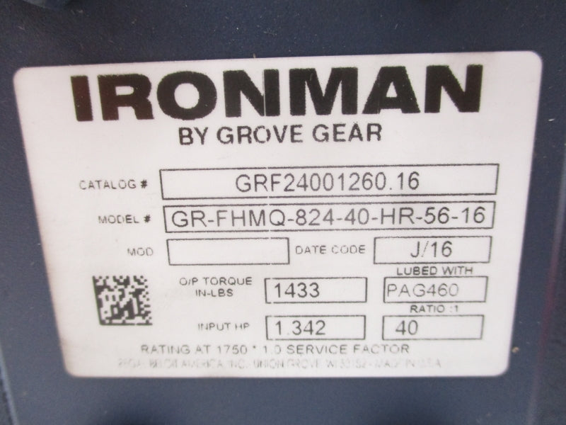 GROVE GEAR GR-FHMQ-824-40-HR-56-16 GRF24001260.16 40:1 NSMP
