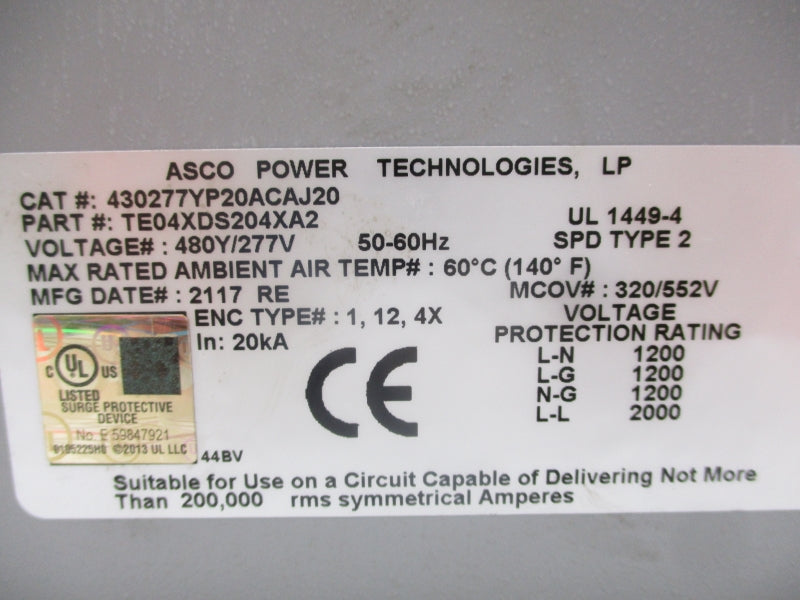 ASCO 430277YP20ACAJ20 TE04XDS204XA2 480Y/277V UNMP