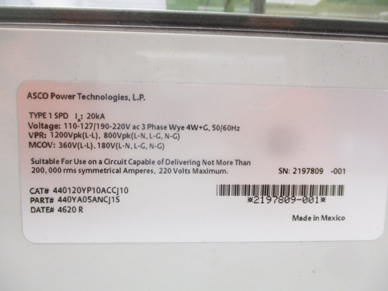 ASCO 440120YP10ACCJ10 440YA05ANCJ1S 220VAC UNMP