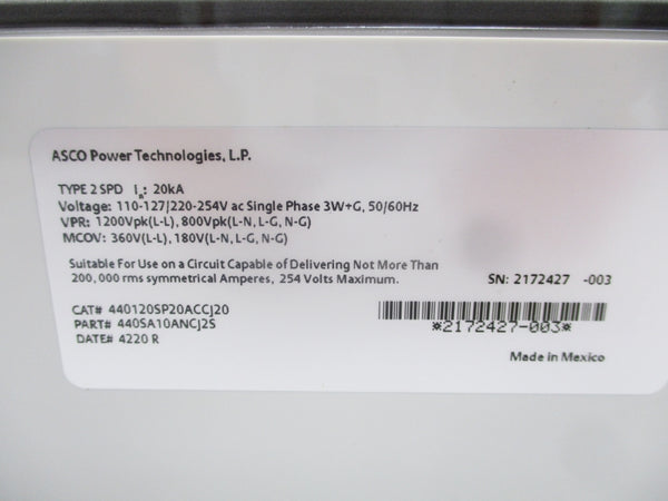 ASCO 440120SP20ACCJ20 440SA10SNCJ2S 254V NSNP