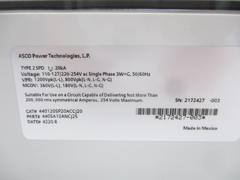 ASCO 440120SP20ACCJ20 440SA10SNCJ2S 254V NSNP