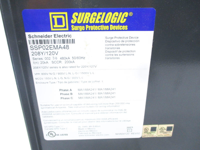 SQUARE D SSP02EMA48 SER. 002 208Y/120V NSNP