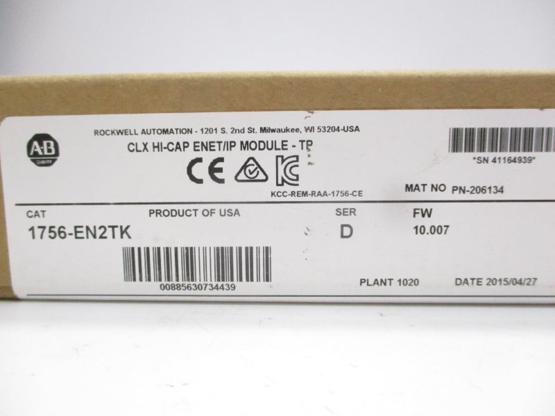 ALLEN BRADLEY 1756-EN2TK SER. D F/W 10.007 DATE: 2015 NSFS