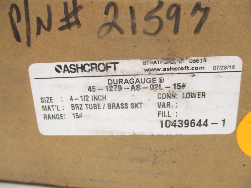 ASHCROFT 45-1279-AS-02L-15# 0-15PSI 4-1/2" NSMP