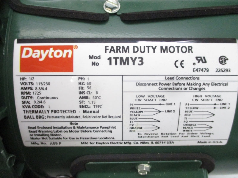 DAYTON 1TMY3 115/230V 8.8/4.4A NSMP