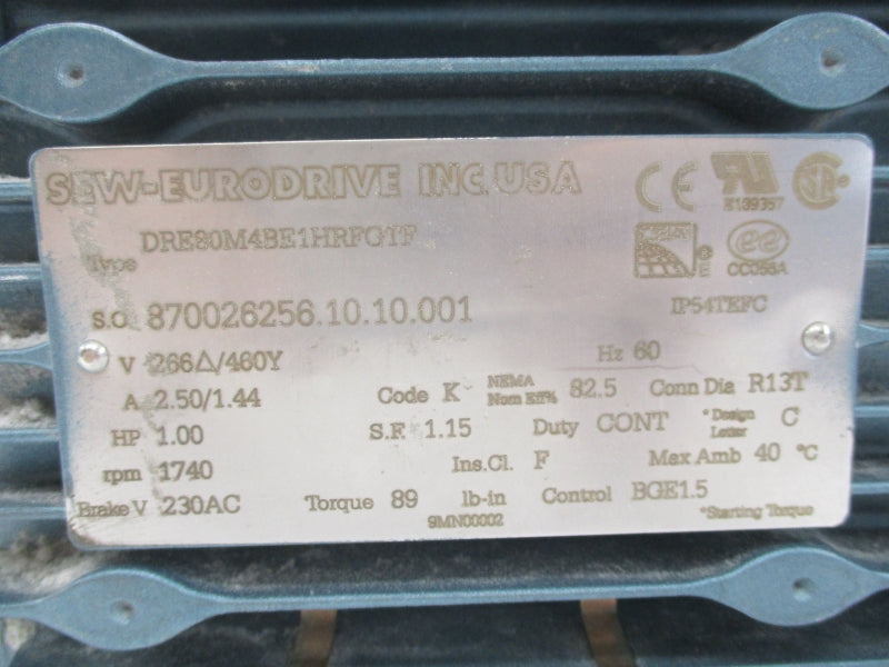 SEW-EURODRIVE DRE80M4BE1HRFGTF 266/460Y 2.50/1.44 NSNP