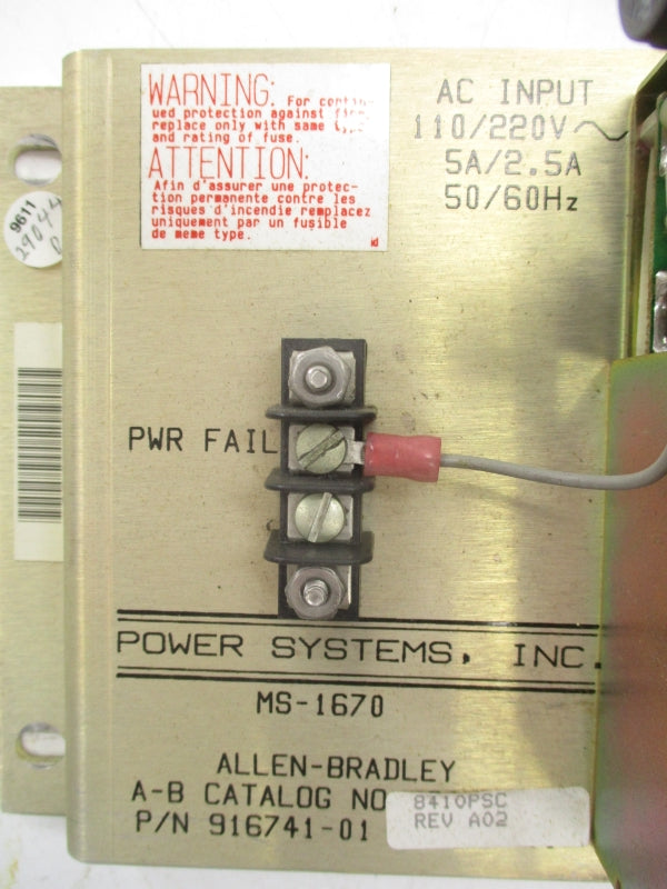 ALLEN BRADLEY 8410-PSC 916741-01 110/220V 5A/2.5 UNMP
