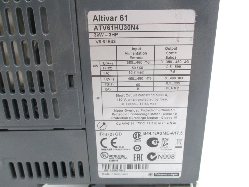SCHNEIDER ELECTRIC ATV61HU30N4 380/480V 10.7A NSMP