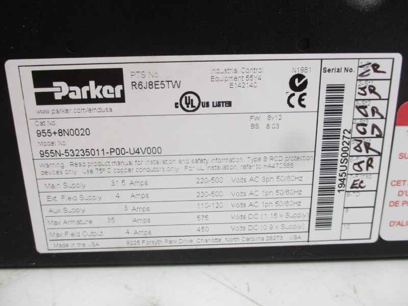 PARKER 955N-53235011-P00-U4V000 955+8N0020 220-500VAC 31.5A NSMP