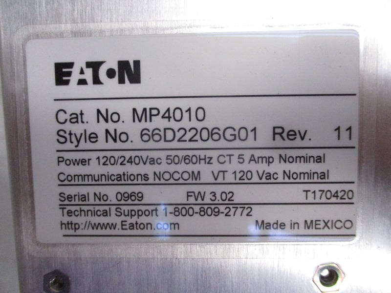 EATON MP4010 66D2206G01 F/W 3.02 120/240VAC 5A NSMP