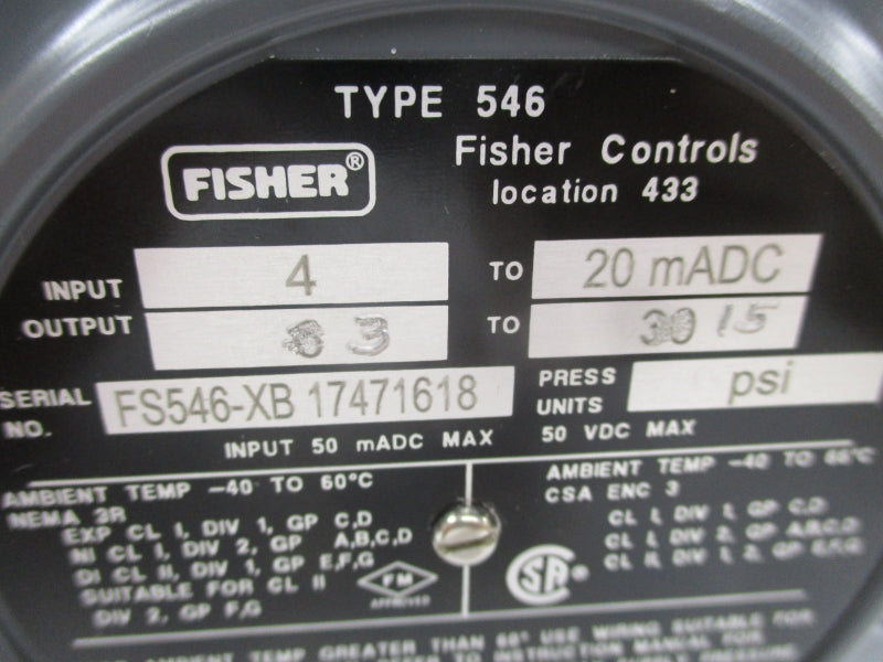 FISHER FS546 50VDC 15PSI -40-60'C (AS PICTURED) NSNP