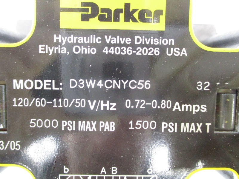 PARKER D3W4CNYC56 110-120V .79-.93A 1500-5000PSI NSNP