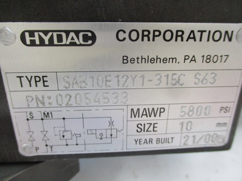HYDAC SAB10E12Y1-315CS63 02054533 5800PSI NSNP