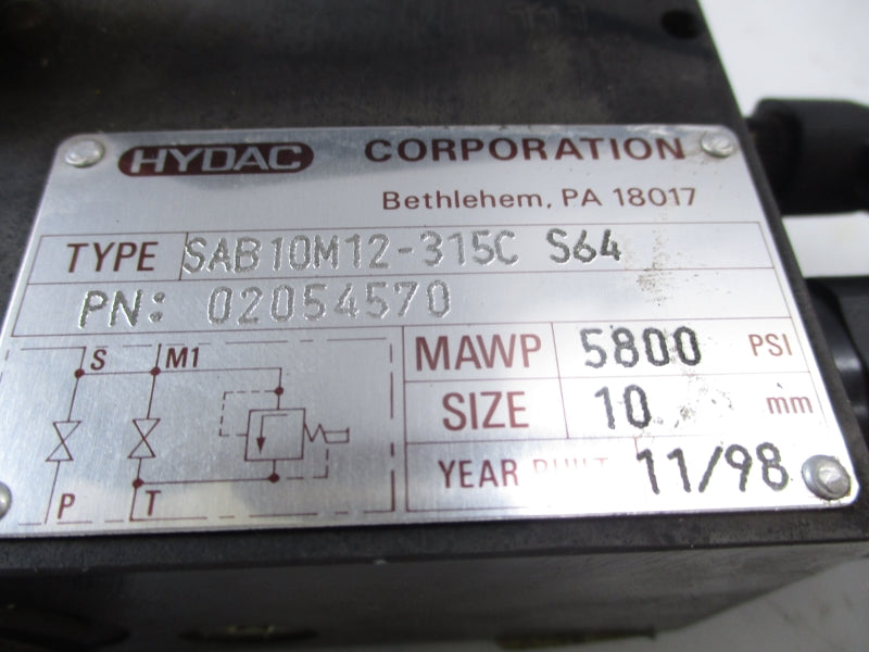 HYDAC SAB10M12-315CS64 02054570 5800PSI NSNP