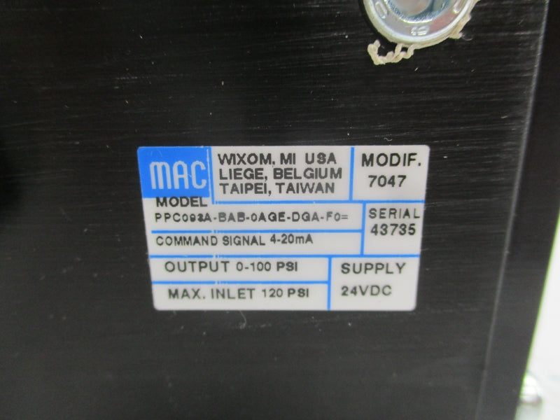 MAC PPC093A-BAB-0AGE-DGA-F0 24VDC 120PSI NSNP