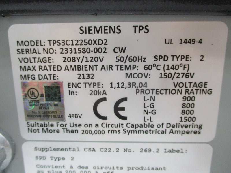 SIEMENS TPS3C12250XD2 208Y/120V NSNP