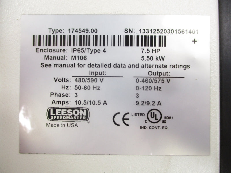LEESON 174549.00 480/590V 10.5/10.5A NSNP