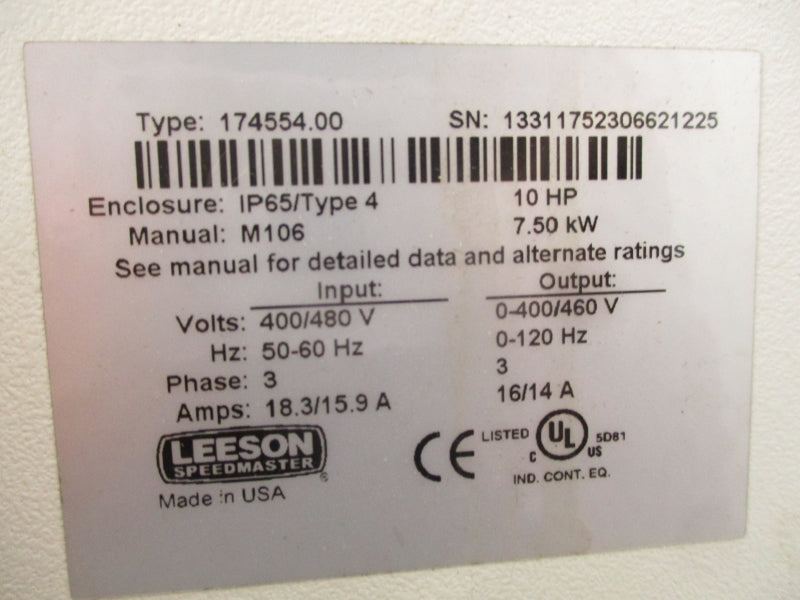 LEESON 174554.00 400/480V 18.3/15.9A UNMP