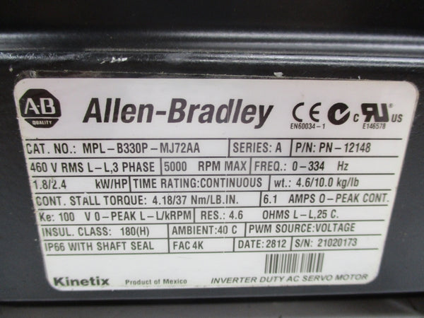 ALLEN BRADLEY MPL-B330P-MJ72AA SER. A 460V 6.1A NSNP