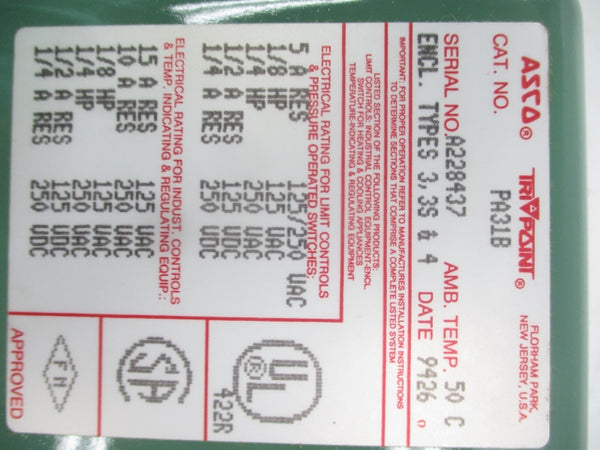 ASCO PA31B 125/250VAC 50'C NSMP