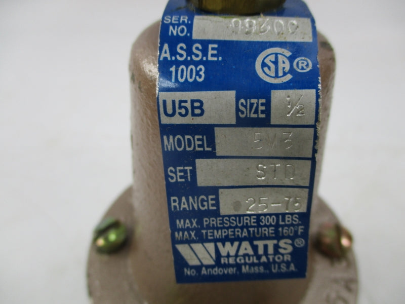 WATTS 5M3 U5BSTD 25-75PSI 1/2" NSMP