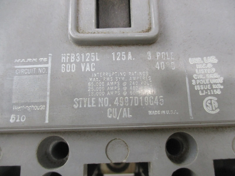 WESTINGHOUSE HFB3125L 4997D19G45 600VAC 125A NSMP